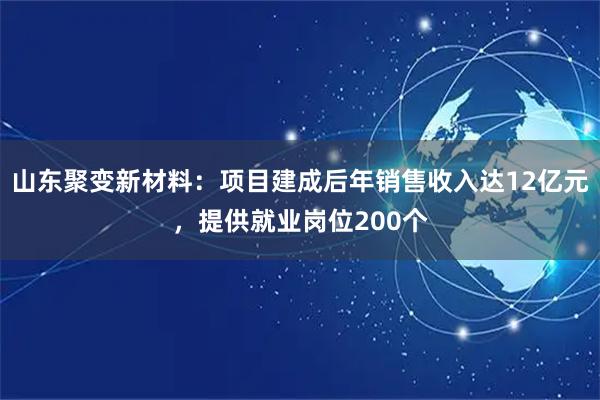 山东聚变新材料:项目建成后年销售收入达12亿元,提供就业岗位200个